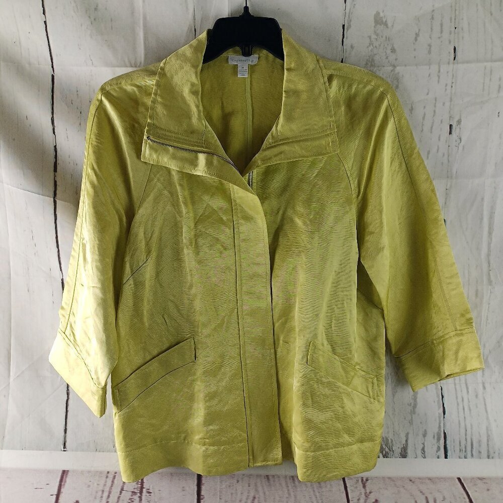 Charter Club Lime Yellow Sear-Sucker Elastic Back Front Zip Dolman Sleeves Sz XL